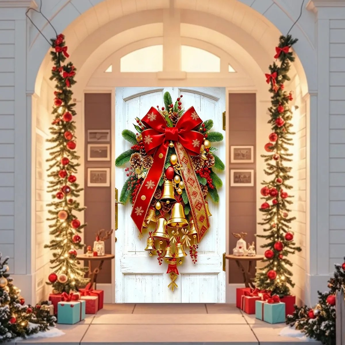 🎄Golden Christmas Bells & Wreath Door Cover - 35.4" x 70.8"