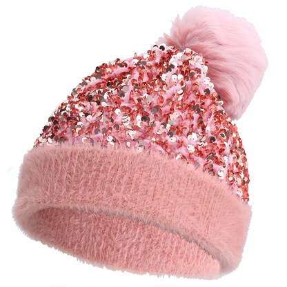 🔥Last Day 50% OFF - Sequin Fur Pom Beanie