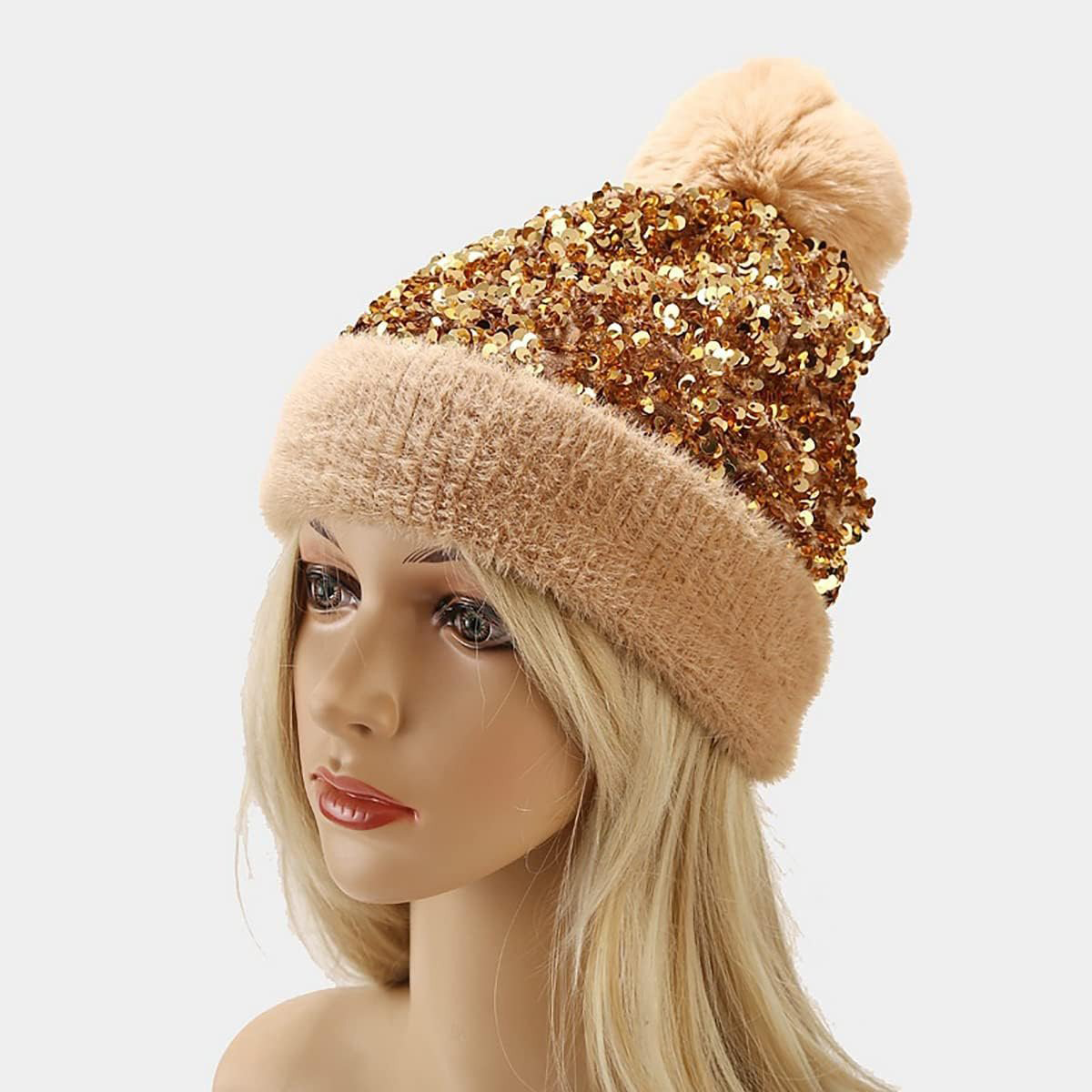 🔥Last Day 50% OFF - Sequin Fur Pom Beanie