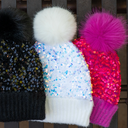 🔥Last Day 50% OFF - Sequin Fur Pom Beanie
