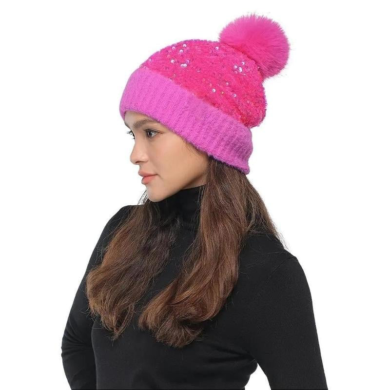 🔥Last Day 50% OFF - Sequin Fur Pom Beanie