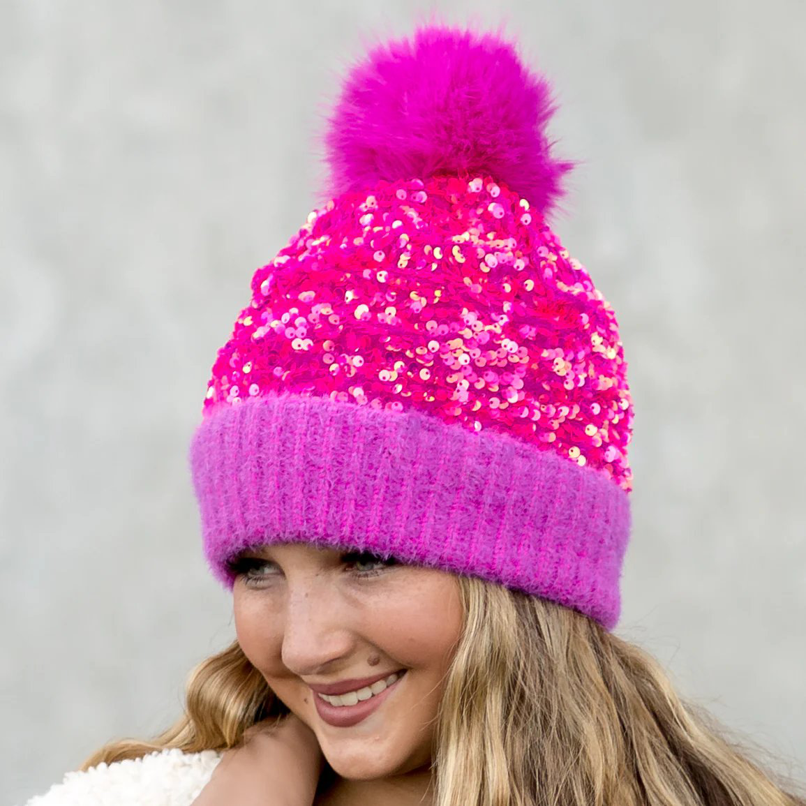 🔥Last Day 50% OFF - Sequin Fur Pom Beanie