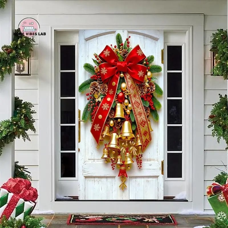 🎄Golden Christmas Bells & Wreath Door Cover - 35.4" x 70.8"