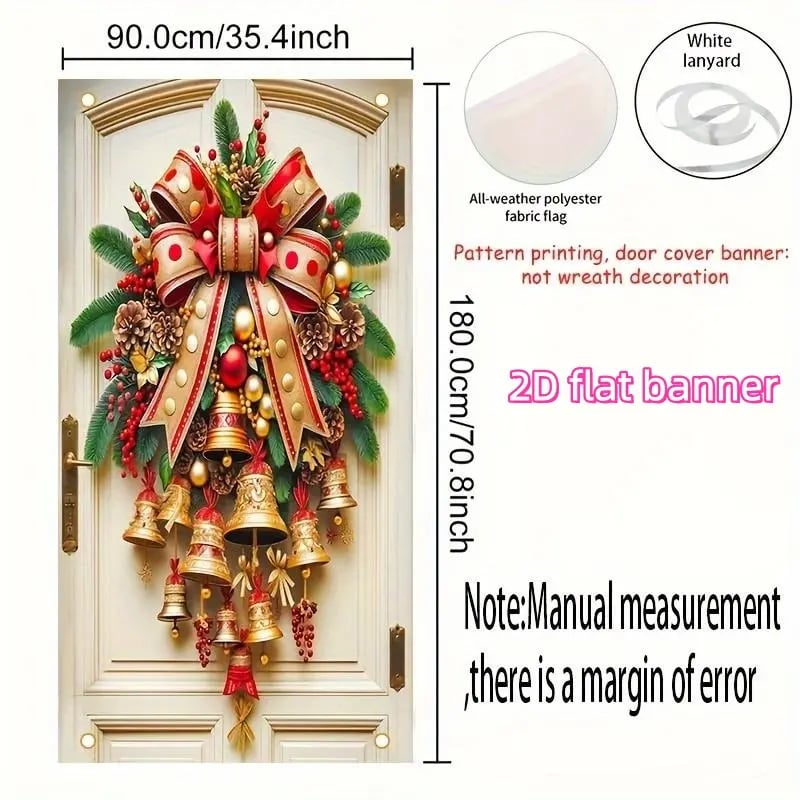🎄Golden Christmas Bells & Wreath Door Cover - 35.4" x 70.8"