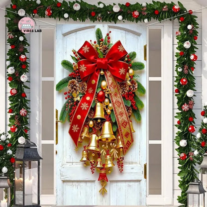 🎄Golden Christmas Bells & Wreath Door Cover - 35.4" x 70.8"
