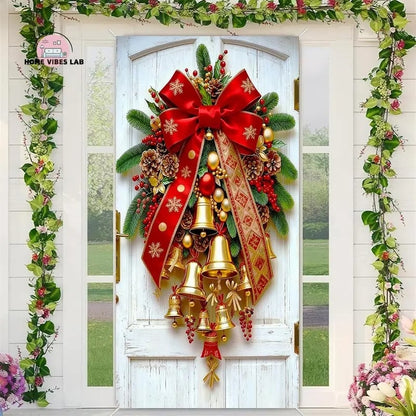 🎄Golden Christmas Bells & Wreath Door Cover - 35.4" x 70.8"