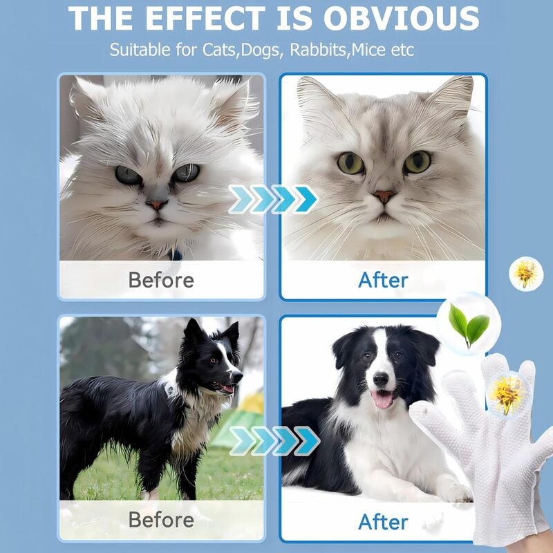 🔥Pet Bathing Wipes for Dogs & Cats, Cleaning & Deodorizing Grooming Gloves