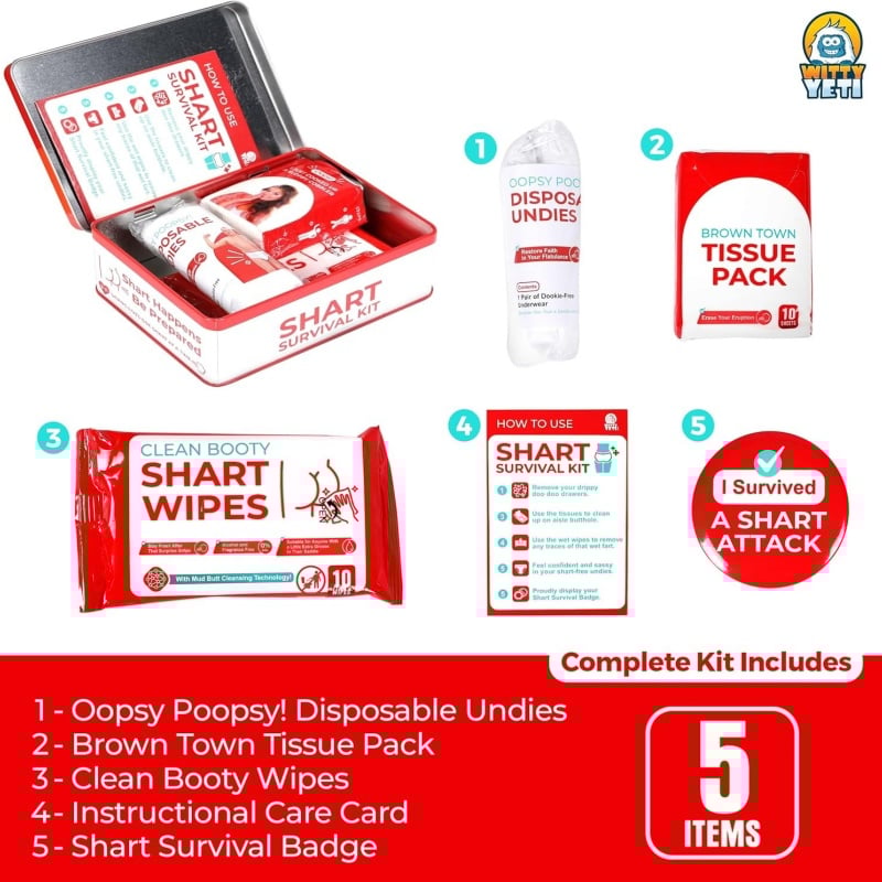 Funny Shart Survival Kit by Witty Yeti. Ultimate Poop Prank Gag Gift Set